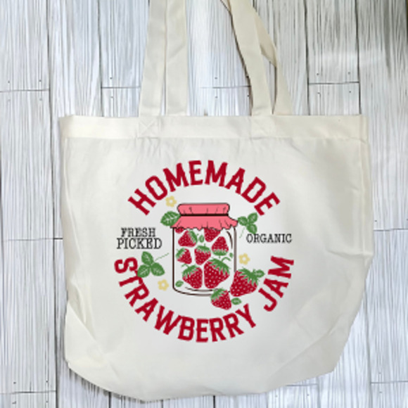 Homemade Strawberry Jam Tote Bag, Reusable Grocery Bag, Book Bag - Picture 1 of 1
